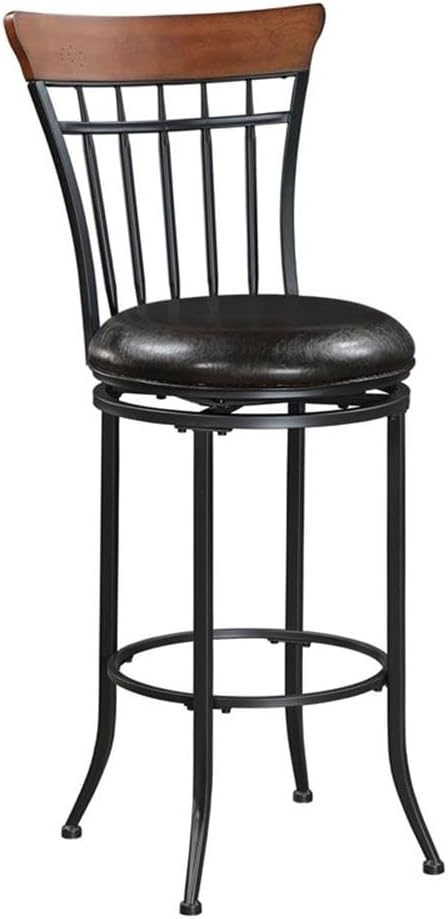 Pemberly Row Contemporary Swivel Pub Height Chair, Faux Leather Upholstery, Brown Finish, 360-Degree Swivel, Sturdy Black Metal Base, Bar Height Seating for High-Top Tables or Counters, 250lb Capacity
