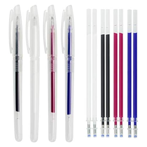 KBNIAN 4 Pcs Heat Erasable Fabric Pens & 8 Refills Fabric Marking Pens Heat Erase Pens Heat Erasable Pen Heat Disappearing Fabric Pen for Leather Sewing Quilting Dressmaker (White Red Blue Black) Cover