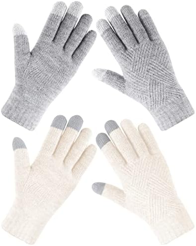 SATINIOR 2 Pairs Women Winter Gloves Knit Touchscreen Finger Dual-layer Elastic Gloves