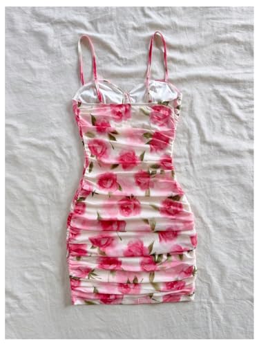 Verdusa Women's Floral Dress Ruched Bodycon Night Out Mini Dresses Going Out Outfits2
