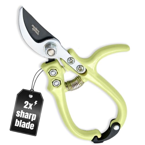 Modern Sprout Hand Pruners- Lightweight Pruning Shears W/Easy Lock-Gardening Scissors- Bypass Sharp Carbon Steel Blade- Rust Resistant- Garden Tools- Reusable Holster- Gift for Father's Day-Chartreuse