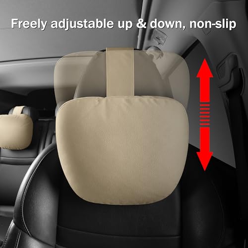 POKSRI 2pcs Car Neck Pillow for headrests,Support Drive Seats Head Cushion Pillows,Microfiber Velvet,Plant-Based Polyester,Thickness & Height Adjustable,30x19cm,Inner Liner fillable(Beige) by POKSRI - Image 3