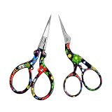 2er Set Bastelschere Stickschere Fadenschere Stoffschere, Scheren Set aus Edelstahl mit Lederhülle für Handarbeiten, Nähen, Kunsthandwerk, DIY und Make-up (Gelb-Rot)