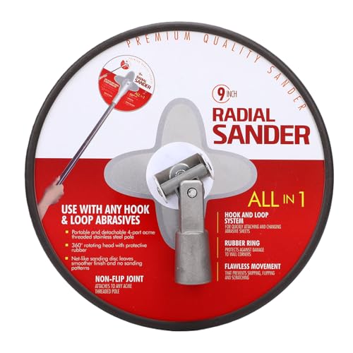 Fafeicy Radial Round Pole Sander 9in, Manual Drywall Sander with 360 Rotating Head for Painting Projects, Aluminum Connector Sanding Tool