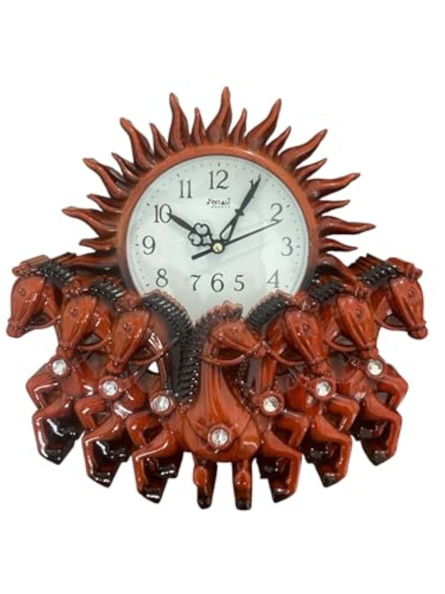 Decorative Horse Wall Clock with Sun Design, Orange Resin Frame