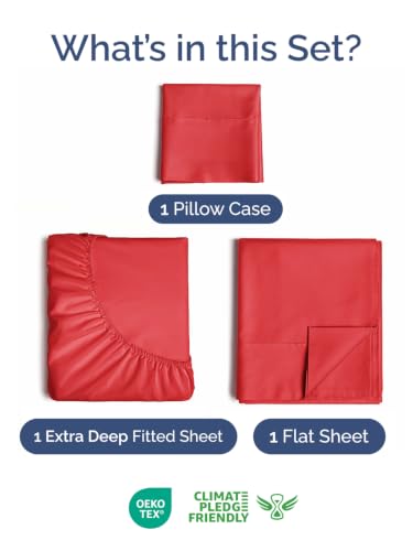 Image of Extra Deep Pocket Twin XL Size Sheet Set - Breathable & Cooling - Red
