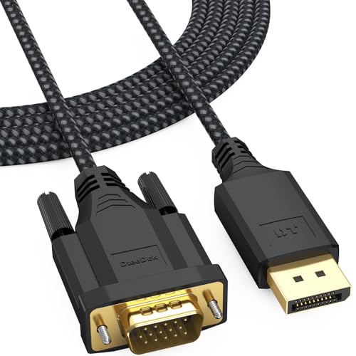 Image of DteeDck DisplayPort to VGA Cable 10ft, DP Display Port to VGA Adapter Cable Converter Male to Male Braided Cord for Monitor Desktop Laptop Display Projector HDTV