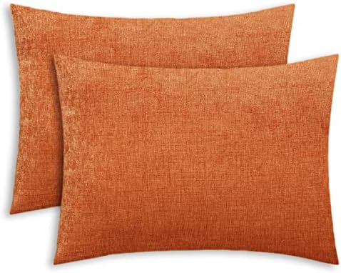 CaliTime Pack of 2 Cozy Throw Pillow Covers Cases for Couch Sofa Home Decoration Solid Dyed Soft Chenille 45cm X 45cm Burgundy