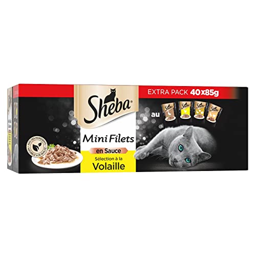 SHEBA Mini Filets - Sachets Fraîcheur en Sauce, Sélection à la Volaille pour Chat Adulte - 40x85g Cover