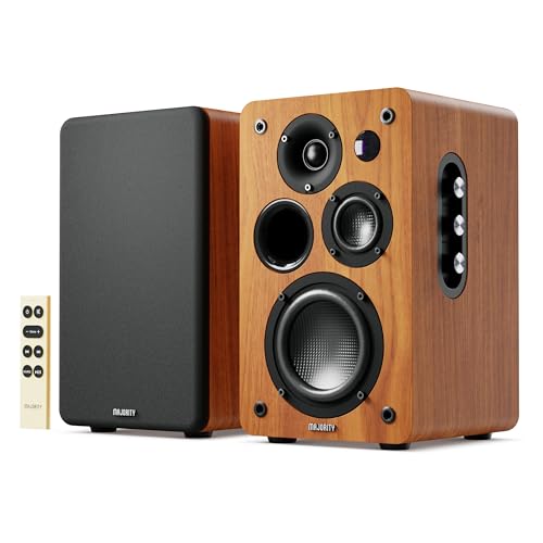 MAJORITY Active Bookshelf Speakers | 2.0 Stereo System | 5.3 Bluetooth, USB Playback & Charging | AUX, HDMI ARC, Optical, Phono | TV, PC, Turntable & Gaming Speakers | D100X Walnut