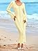 Saodimallsu Womens Crochet Maxi Dress Bell Long Sleeve Sexy V Neck Bodycon Backless Knit Dresses Beach Swim Cover Up Beige