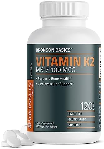 Bronson Vitamin K2 MK-7 100 MCG, K2 as MK7 Menaquinone, Bone Support Non-GMO, 120 Tablets