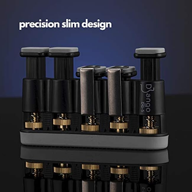 Django Hand Exerciser Strengthener | 5 Finger Grip Adjustable | for Guitar, Musicians, Athletes, Rock Climbers, and Physical Therapy | Includes 3 Resistance Training Workout Cards | Fully Guaranteed