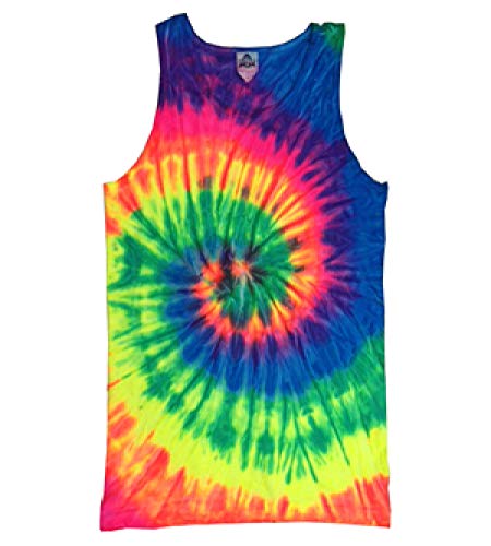 H3500 Tie-Dye Adult Tie-Dyed Tank (Neon Rainbow) (XL)