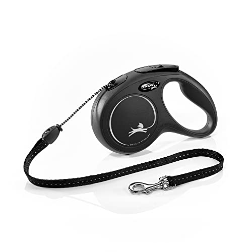 Flexi New Classic Retractable Lead Cord, Black, Medium, 5M, Retractable Safety Leashes, Durable and Tangle Free Pet Walking Leash for Dogs, High strength Leash for Dogs, Leash For Pets
