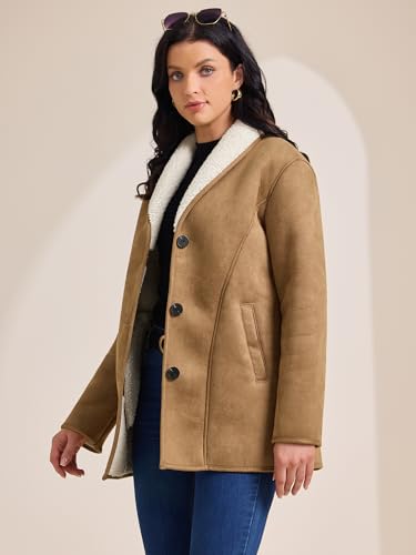 Allegra K Women Winter 2025 Suede Overcoat Button Down Lapel Fleece Jacket Winter Coats with Pockets3