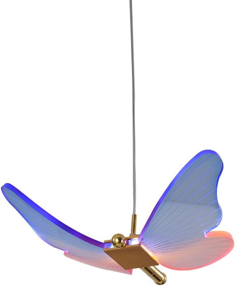 Home Decoration Butterfly Chandelier for Girls Bedroom Purple Pink Acrylic Shade 12W Dimmable Led Lamp Fixtured Hanging Ceiling Light for Stairs Kitchen Table Kids Room/Blue and Pink