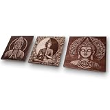 Set de 3 Cuadros de Buda de Madera 20x20 cm – Decoración Zen y Espiritual | Arte Budista para Meditación, Energía Positiva y Armonía | Estilo Rústico, Feng Shui y Minimalista para Hogar y Oficina