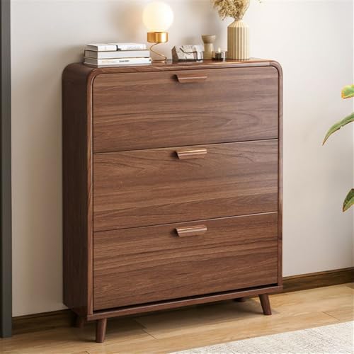 NIUYAO Flip Down Shoe Storage Cabinet Large Space Solid Wood Modern Simple Style Free Standing Hidden Shoes Rack Displays Organizer for Entrance Hallway Entryway -Brown 31.5' L x 6.5' W x 47' H