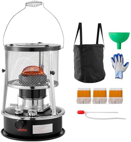 VEVOR 9000 BTU Portable Kerosene Heater & Stove, 2 in 1 Non-Electric Indoor Outdoor Heater with Adjustable Height & Flame & Easy Storage,for Camping, Hunting, Cooking, Home, Garage, Black