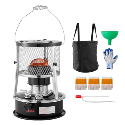 VEVOR 9000 BTU Portable Kerosene Heater & Stove, 2 in 1 Non-Electric Indoor Outdoor Heater with Adjustable Height & Flame & Easy Storage,for Camping, Hunting, Cooking, Home, Garage, Black by VEVOR - Used condition - US$75.50