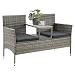 Juskys Polyrattan Gartenbank Monaco - 2-Sitzer Bank mit Tisch & Kissen - 133x63x84 cm - Rattan Sitzbank wetterfest Garten Balkon - grau-meliert