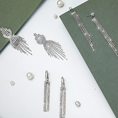 6 Pairs Rhinestone Earrings Chandelier Earrings Women Dangling Crystal Fringe Long Tassel Earrings For Bride Girls Jewelry For Wedding Dinner Party Gift (Modern Style) #TOP7