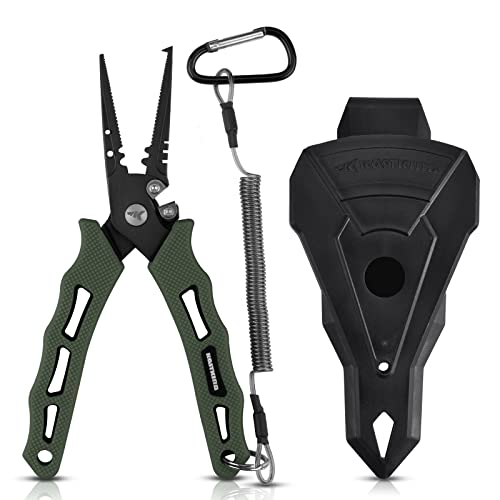 KastKing Cutthroat 7-inch Fishing Pliers, Saltwater Resistant 420 Stainless-Steel Fishing Tools, Comfortable and Slip Resistant Rubber Handle, Braided Line Cutter, Hook Remover, Crimper and Sheath by KastKing - Used condition - US$18.05