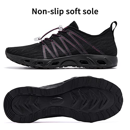 Racqua Water Shoes Quick-Drying Walking Swim Shoes Barefoot Beach Aqua Pool Shoes For Women Black/Rose 8 #TOP2