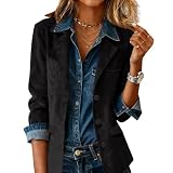 Genérico Blazer Mujer Cuello De Solapa Color Liso Botones Chaqueta Entretiempo Mujer Cazadoras Vintage Exquisito Cazadora Descanso Vacaciones Negro L