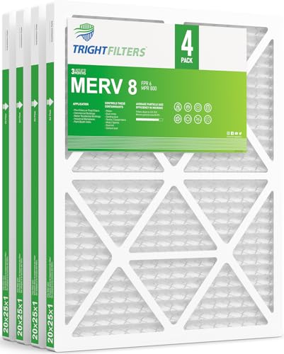 TRIGHTFILTERS 20x25x1 Air Filter 4 Pack, MERV 8 Pleated Dust Defense Air Filters Replacement Air Conditioner HVAC AC Furnace Filter, Durable and Lightweight
