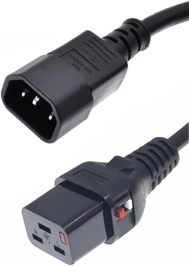 IEC-320 Power Extension Cord, C14 to Right Angled C19, 16A, 110-250V, 16AWG, 3 Core, Black (C14 to Right C19, 10ft/3m)