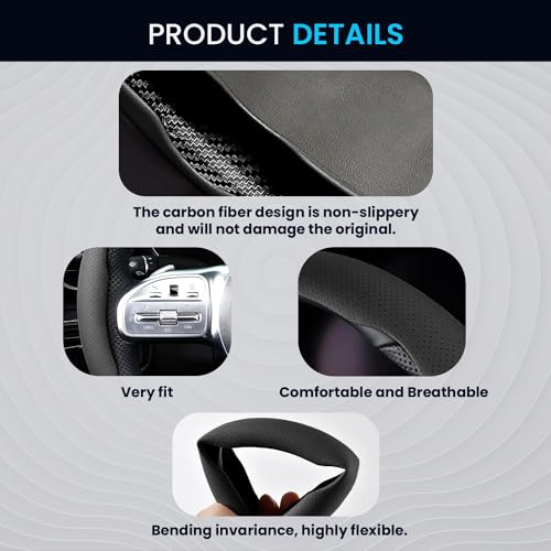Image of KINGSWAY Premium PU Leatherette Black Steering Wheel Grip Cover Compatible with Mahindra XUV 700 (Year 2021 Onwards) - Universal Use Stylish and Non-Slip Car Interior Accessories, Set of 2 Pieces