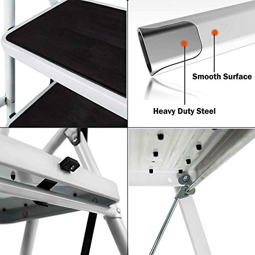 3 Step Ladder Heavy Duty Steel Folding Ladder Portable Foldable Stepladder Non Slip Tread Safety 3 Step Stool Ladder Folding Design 3 Step Steel Ladder For Home/Kitchen/Garage 150Kg Max Capacity #TOP2