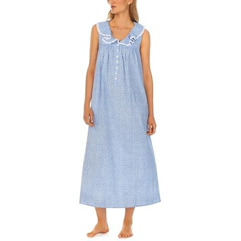 Lanz of Salzburg Sleepwear for Women Sleeveless Cotton Dream Long Pajama Nightgown - Peri Blue Daisy, Medium Cover