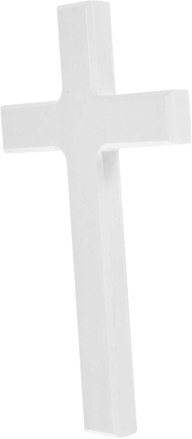 Unomor Solid White Wooden Wall Cross Decoration 8.27 Inch Hanging Cross Ornament for Home Church Bedroom and Dining Room Wall Art