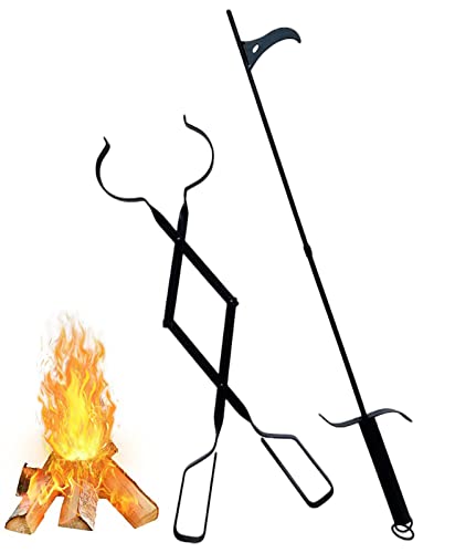Woufeng 32 Inch Fireplace Poker And 25 Inch Fireplace Tongs Set For Fire Pit Fireplace Tools Accessories Log Grabber Set For Camping Wood Stove Patio Campfire Picnic Indoor And Outdoor #TOP2