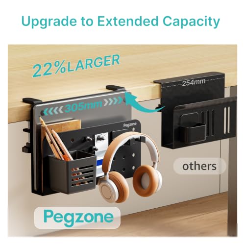 Image of PEGZONE Desk Side Storage Organizer, No Drill Under Desk Laptop Holder, Clamp on Desks Shelf with Pegboard Accessories, Hanging Laptop Mount, Fits Flat Edge 0.4 inch to 2.2 inch, Black | No Drill Under Desk Laptop Holder, Clamp on Desks Shelf with Pegboard Accessories, Hanging Laptop Mount