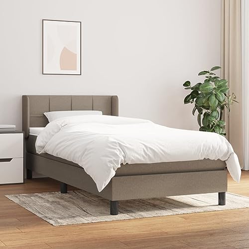 BAZZI Lit à sommier tapissier 90 x 200 cm avec matelas - Lit complet rembourré avec matelas - Lit double complet - Taupe - 27 - Avec sommiers à lattes et tête de lit - Sommier à lattes - Tissu