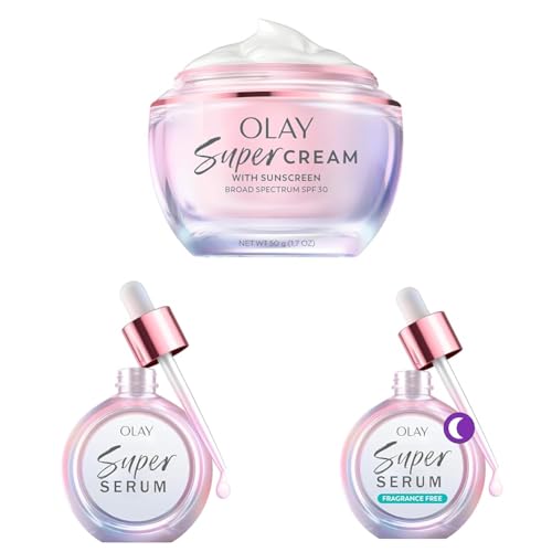 Olay Super Skin Care Bundle - Super Cream with Sunscreen SPF 30 (1.7 oz), Day Serum (1.0 oz) + Night Repair (1.0 oz)