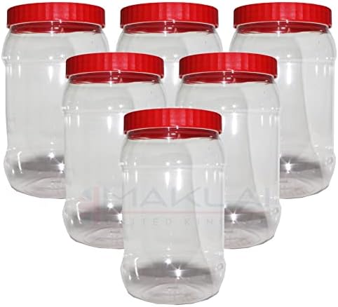 MKR PET Jars Transparent Plastic Storage Containers With Red Screw Top Lids. For Multi-Purpose Home Organisation, Food, Crafts, Powders, Herbs, Spices, Snacks (12 x 100ml)