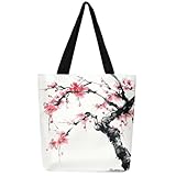 Homewish Kirschblüten Leinwand Tasche Landschaft Malerei Einkaufstasche Chinesischer Stil Leinwand Einkaufstasche Natur Blumen Wiederverwendbare Lebensmitteltasche Einfache Art Einkaufstasche