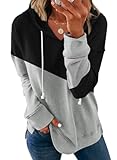 Syellowafter Women Warm Hoodie Color Block Pullover Casual Hooded Sweatshirts Tunic Relaxed Loungewear Tops Black Medium