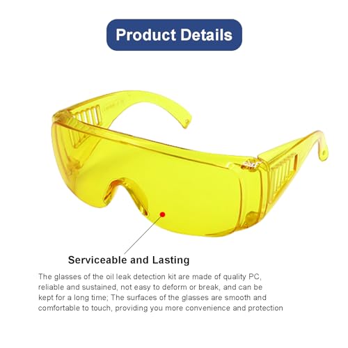 AC Leak Detector Kit Automotive, Auto Air Conditioner Flashlight Leak Detector Tool , Fluorescent Protective Glasses Air Conditioning Accurate Leak Detector Kit, UV Oil Dye Leak Detection Kit (L)