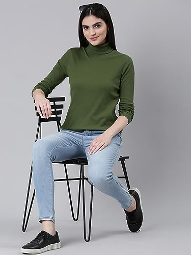Image of TWIN BIRDS Women Cotton Turtle Neck Ribbed Tee | Full Sleeve Winter Top