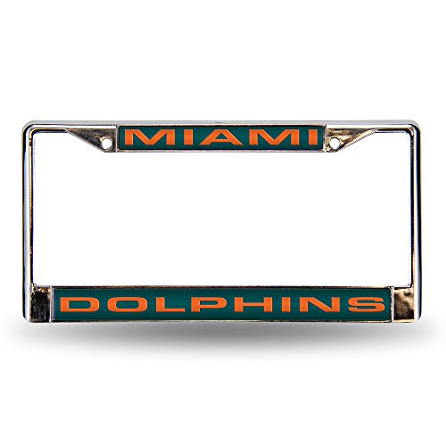 Rico Industries NFL Miami Dolphins Laser Cut Inlaid Standard Chrome License Plate Frame