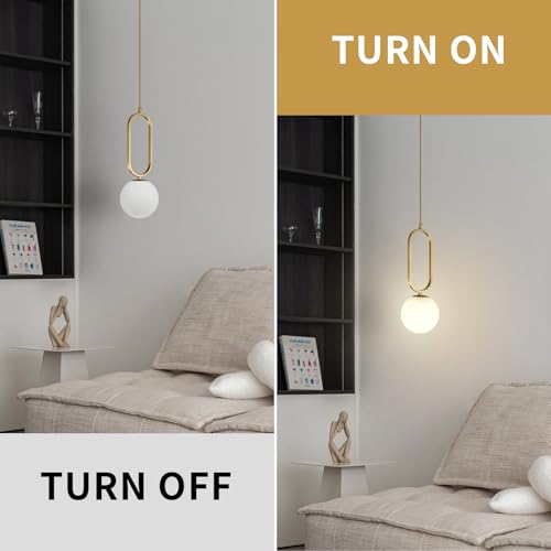 Image of Modern Globe Pendant Lights Mid Century Gold Pendant Lighting Fixture Adjustable Glass Hanging Lamp for Bedroom Living Room Kitchen