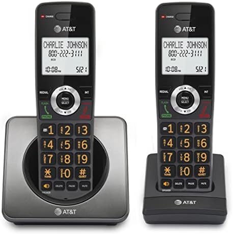 AT&T GL2101-2 DECT 6.0 2-Handset Cordless Home Phone with Call Block, Caller ID, Full-Duplex Handset Speakerphone, 2" White Backlit Display, Lighted Keypad (Graphite & Black)