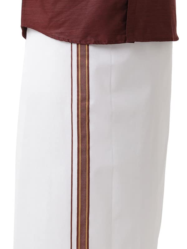 Image of UATHAYAM Divine Maroon Cotton Regular Fit Solid Half Sleeve Shirt And Dhoti Set