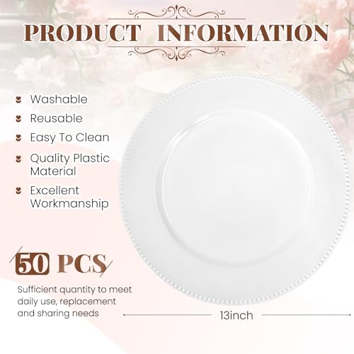 REWOMC 50 Pcs White Charger Plates Bulk, 13" Round Beaded Chargers by REWOMC - Used condition - Image 2
